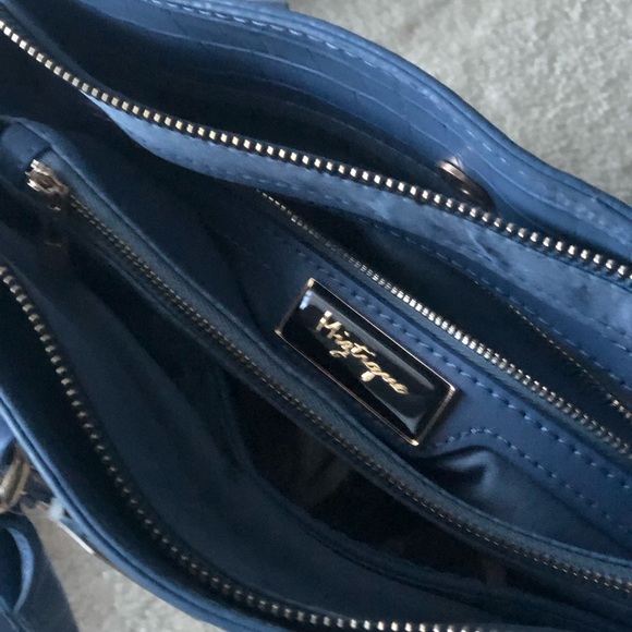 Miztique Designer Blue Vegan gator Leather Handbag New - Picture 3 of 5